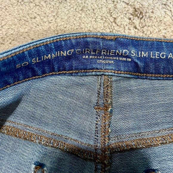 Chico’s Jeans Size 4 0 So Slimming Girlfriend Ankle Eyelet Hem Skinny slim New - Picture 7 of 10